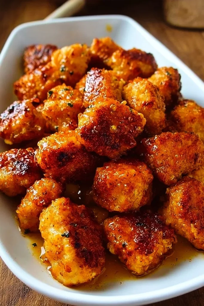 Cowboy Butter Chicken Bites served on a platter with fresh herbs.