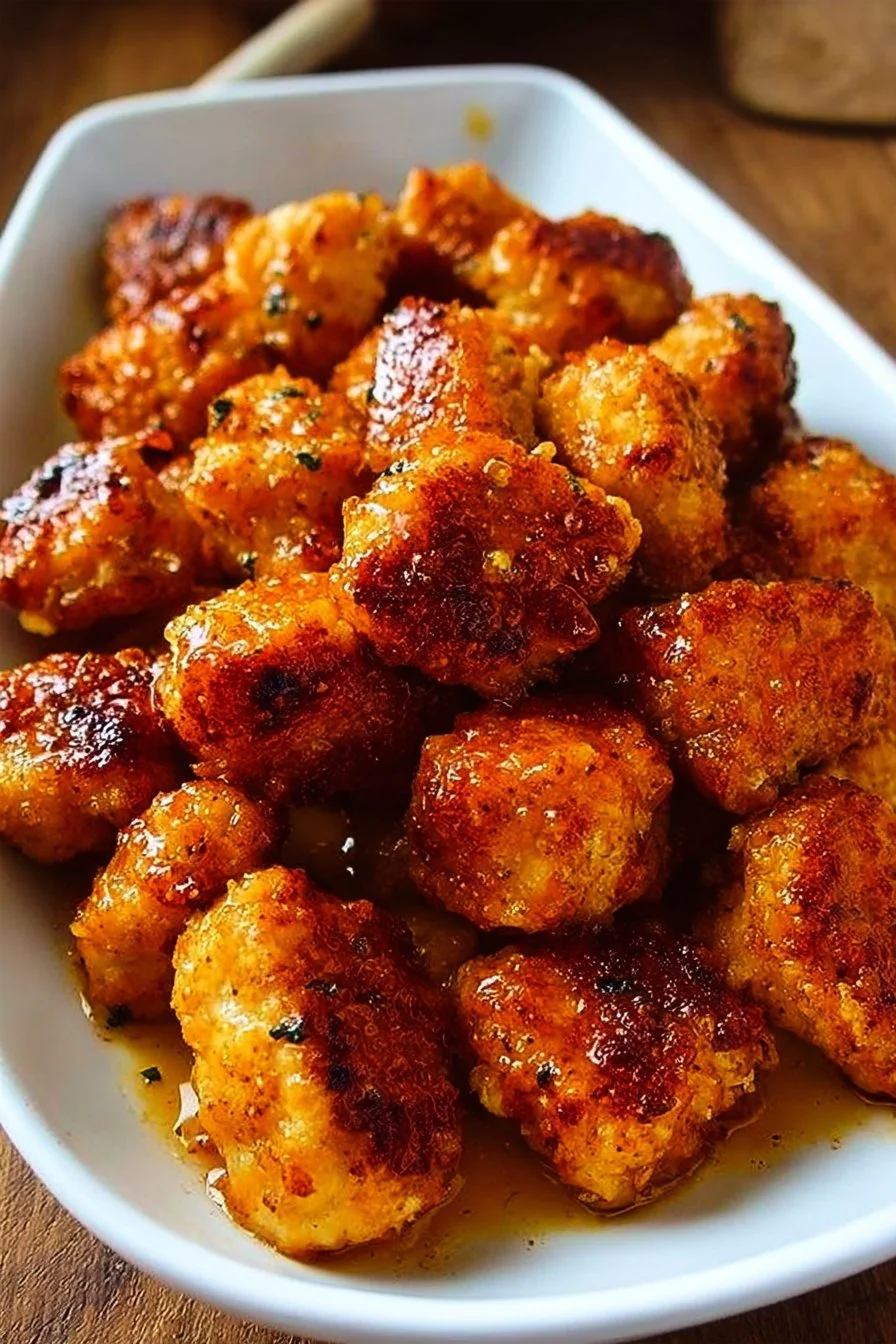 Cowboy Butter Chicken Bites served on a platter with fresh herbs.