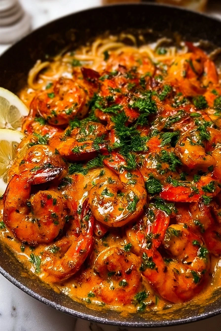 Creamy garlic-paprika shrimp skillet served with fresh herbs