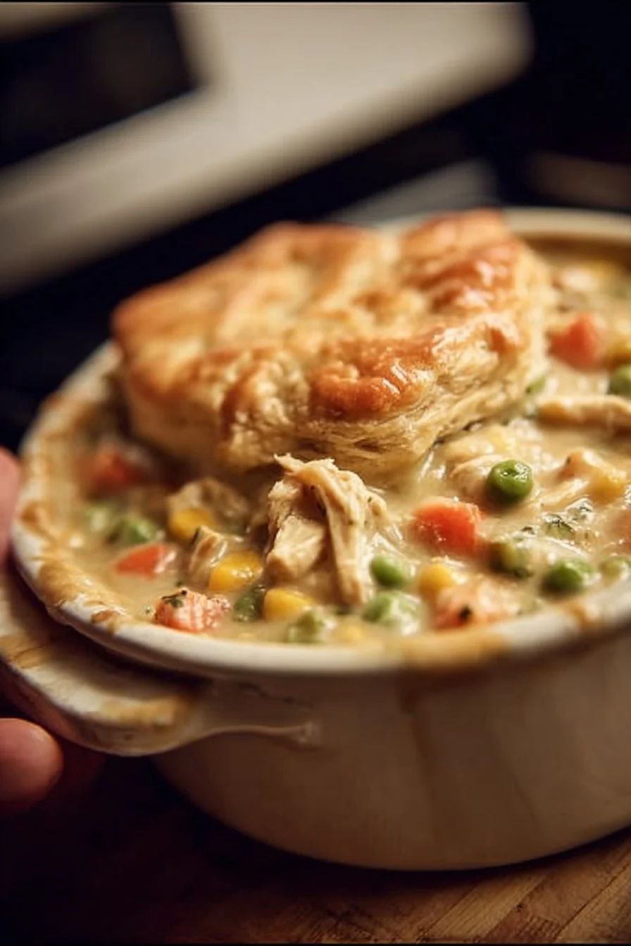 Delicious crock pot chicken pot pie served in a cozy setting