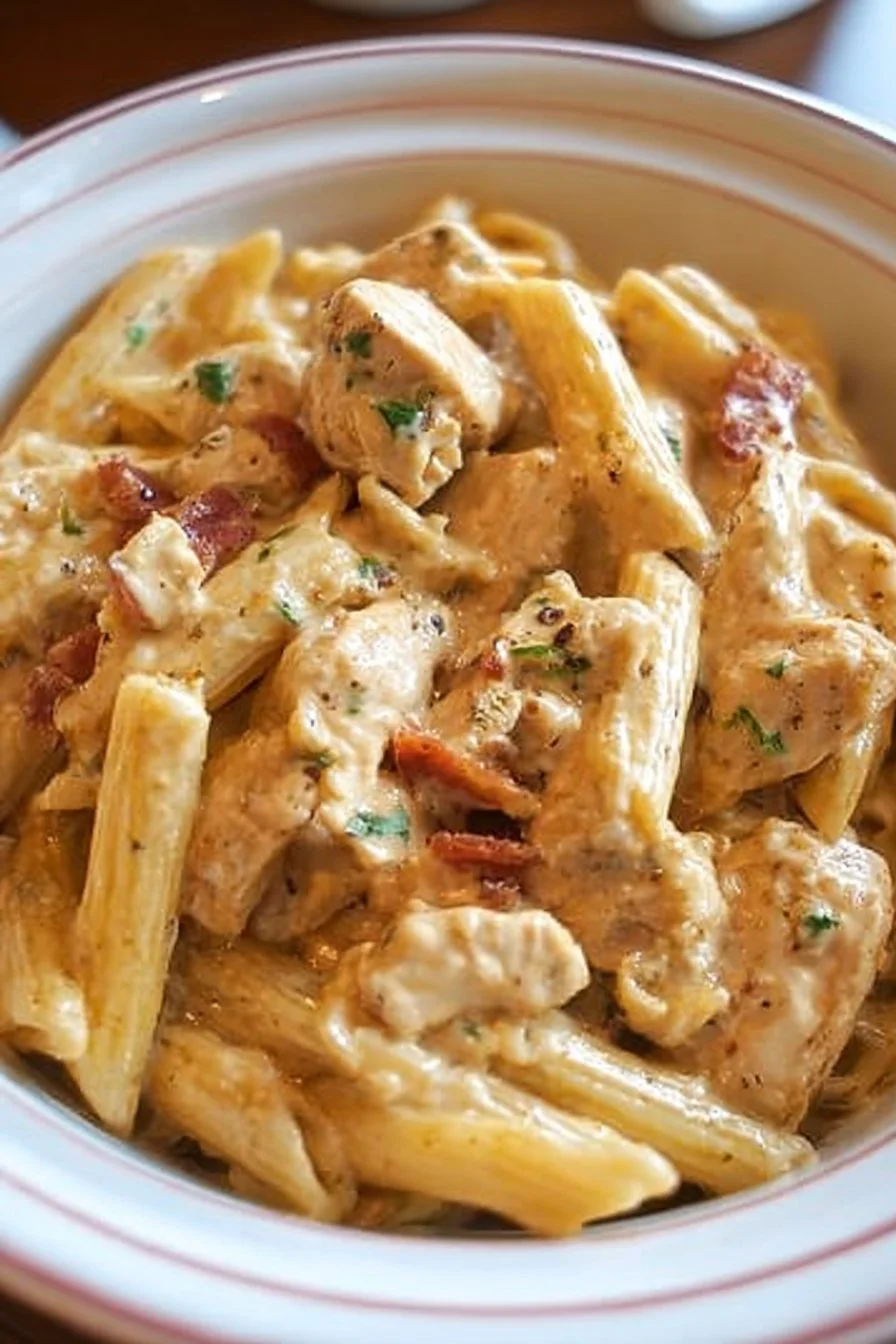 Crock Pot Creamy Cajun Chicken Pasta dish served in a bowl with herbs