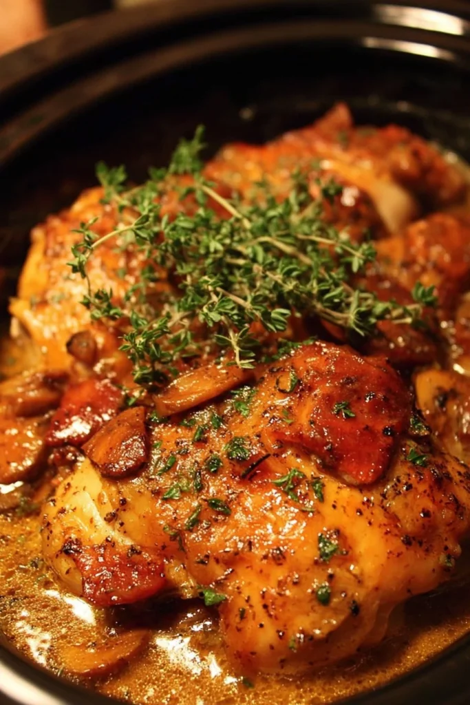 Crock Pot Marry Me Chicken served with herbs and creamy sauce