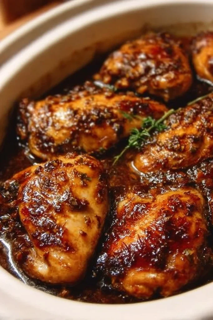 Crockpot Honey Garlic Chicken served with vegetables in a bowl