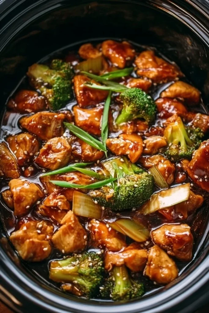 Delicious Dump and Go Crockpot Teriyaki Chicken ready to serve.