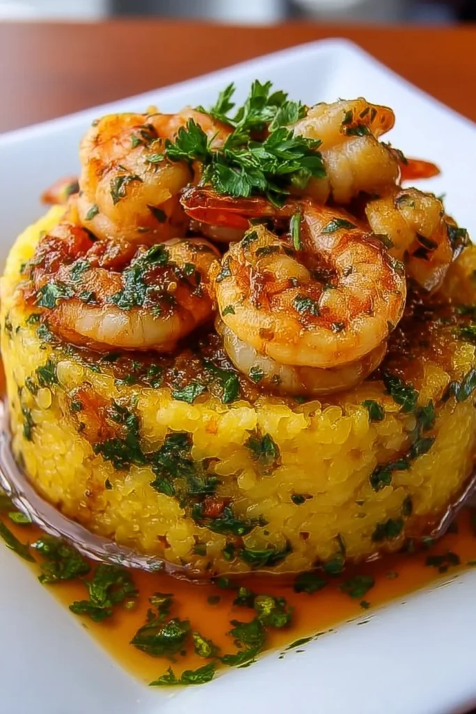 Delicious Garlic Shrimp Mofongo served on a plate, showcasing Puerto Rican cuisine.