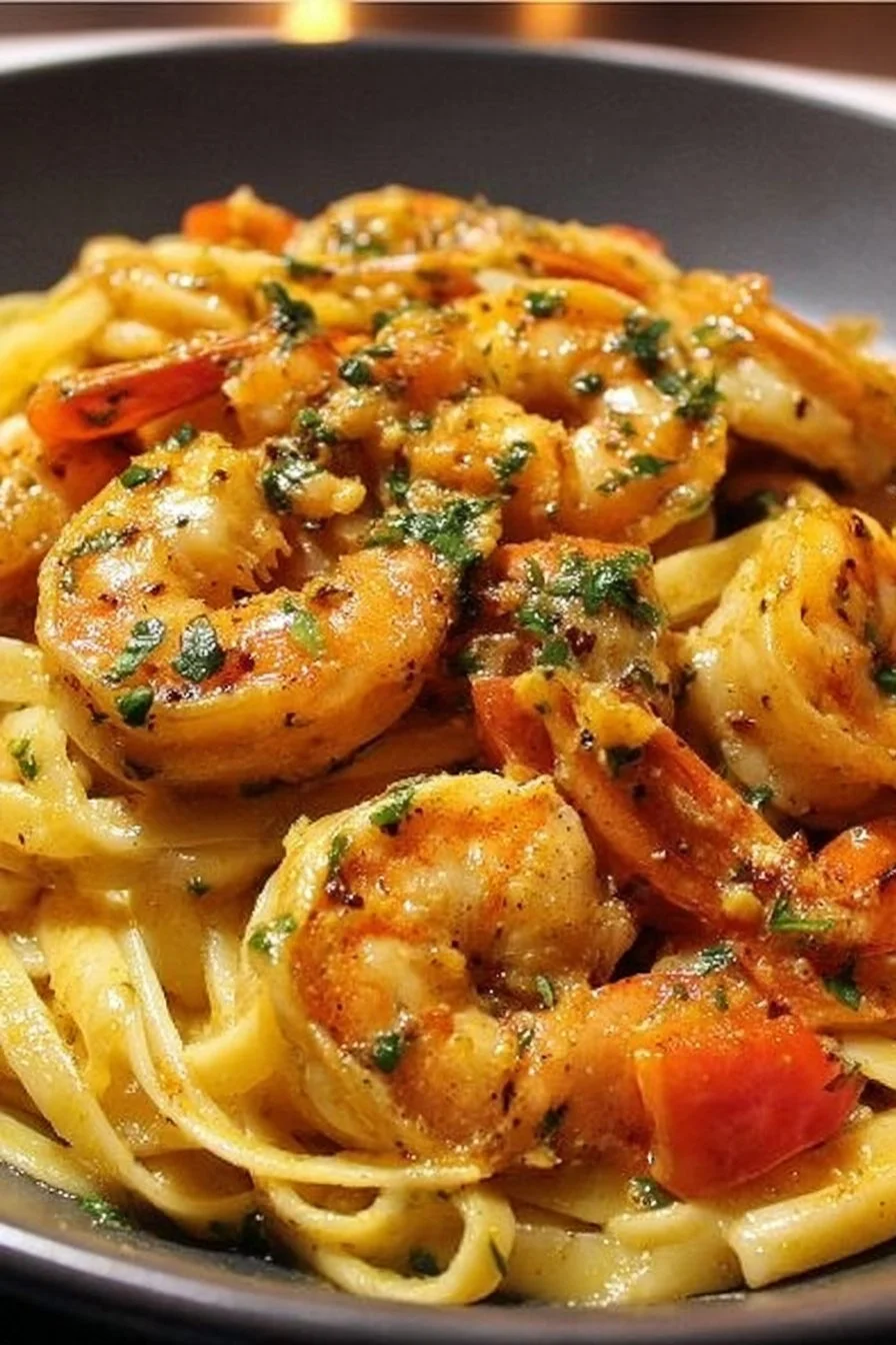 Delicious Jamaican shrimp pasta recipe with creamy sauce