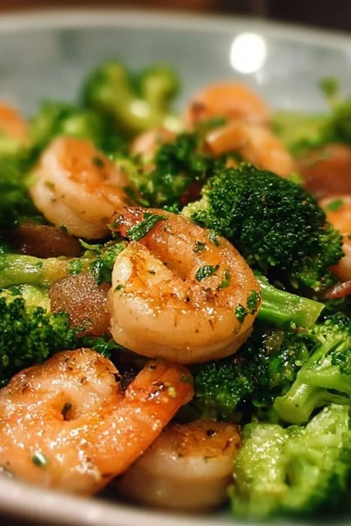 Low Carb Shrimp and Broccoli dish ready to serve