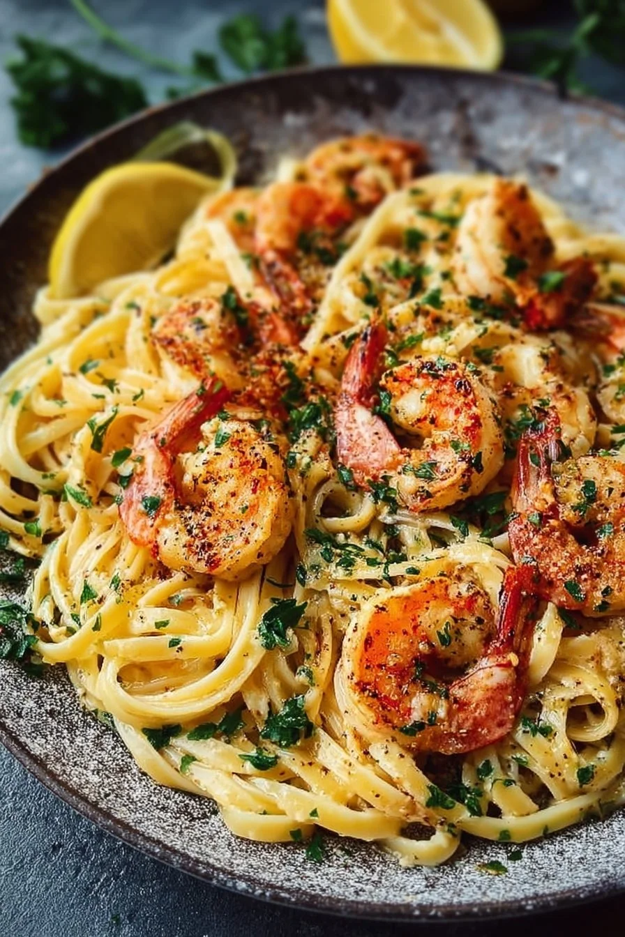 Old Bay Garlic Shrimp Pasta – A Bold & Comforting Seafood Favorite 2 Old Bay garlic shrimp pasta with shrimp and pasta garnished with herbs