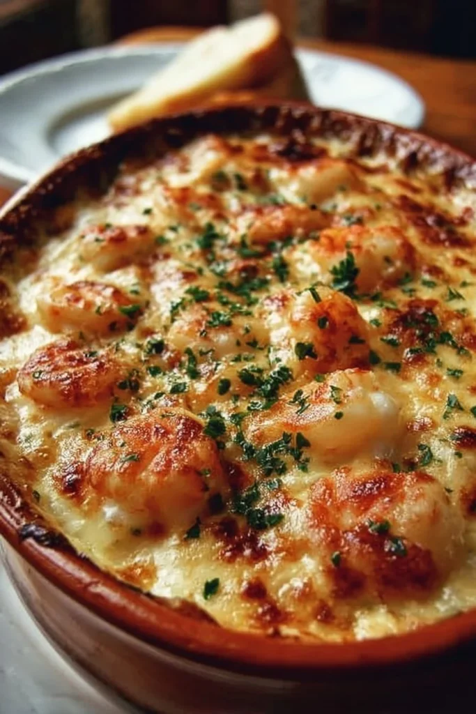 Delicious Seafood Gratin with cheese and seafood baked to perfection