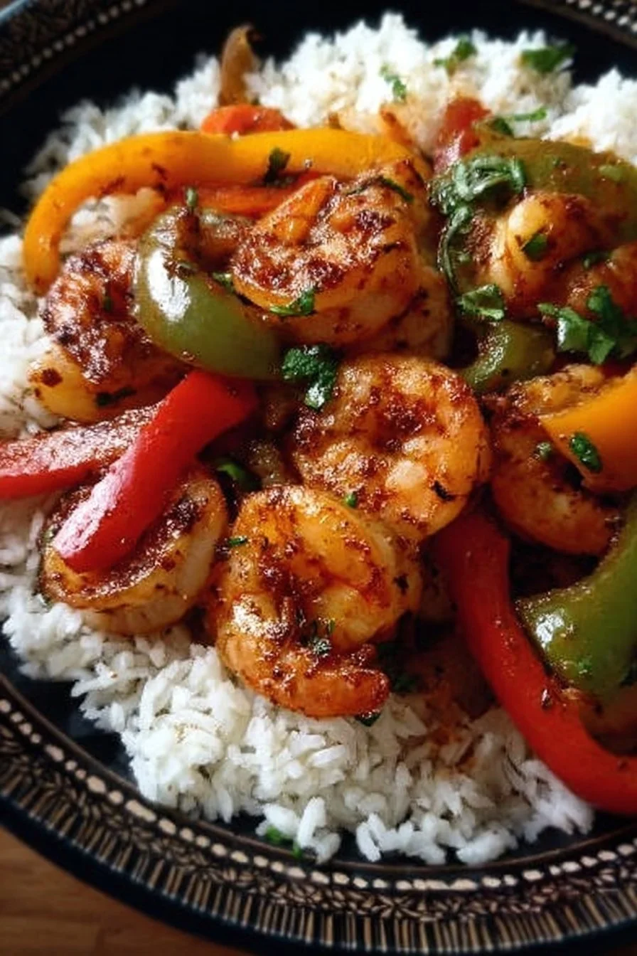 Shrimp and Pepper Stir Fry dish with vibrant vegetables