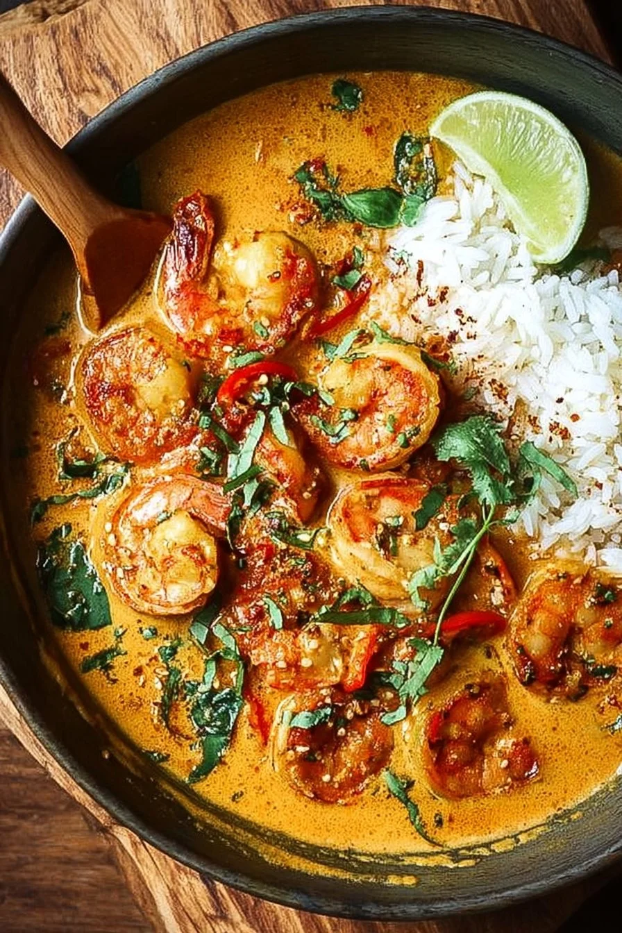 Thai Coconut Shrimp Curry 2 Bowl of Thai coconut shrimp curry with shrimp, vegetables, and coconut milk