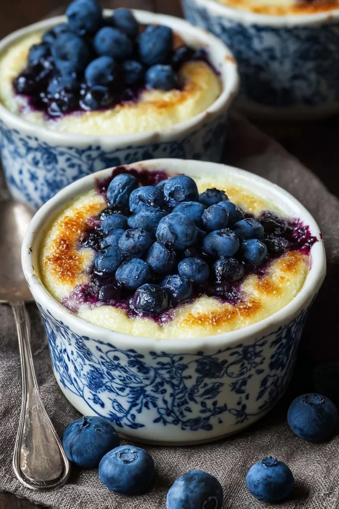 Baked blueberry cottage cheese bowls topped with fresh blueberries
