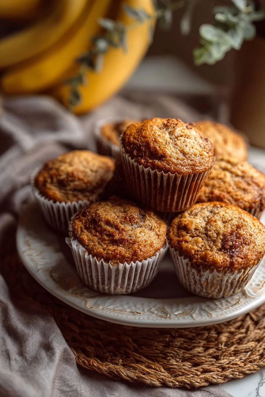 Banana Muffins 2 Freshly baked banana muffins with a golden brown crust and a soft center