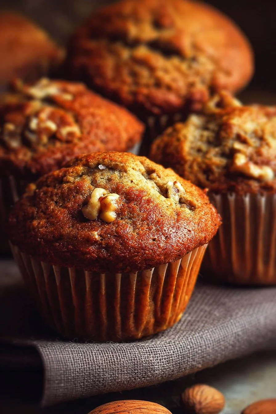 Banana Nut Muffins 2 Freshly baked Banana Nut Muffins with walnuts and ripe bananas