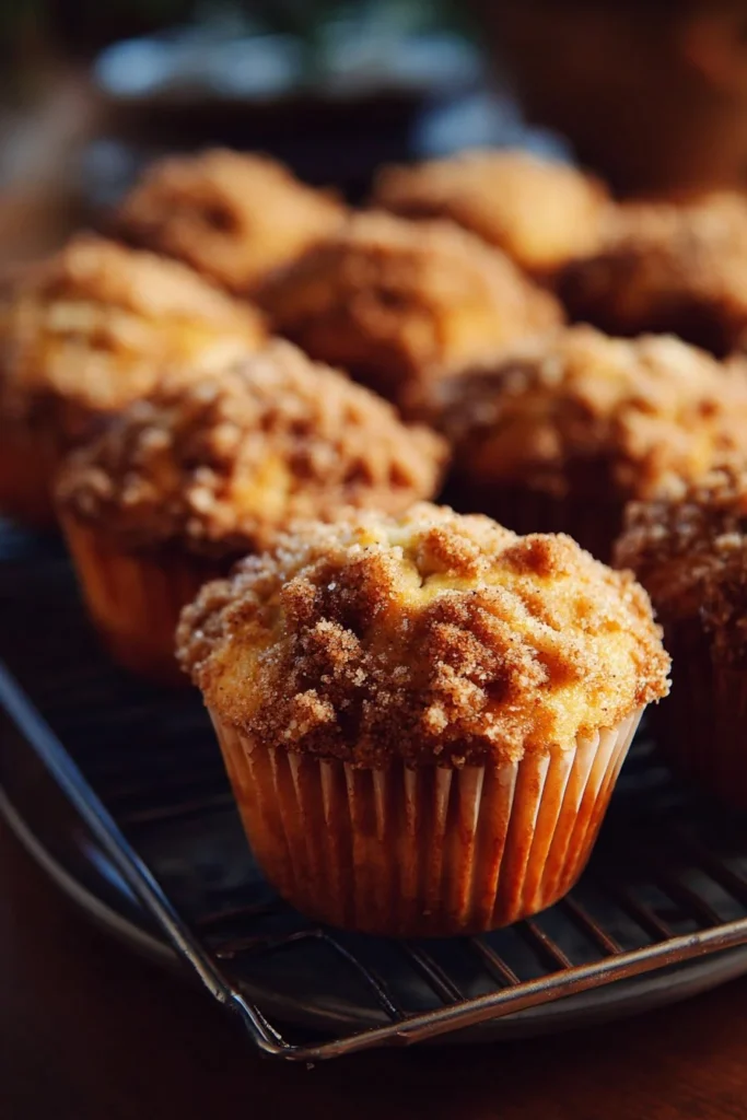Freshly baked Banana Streusel Muffins with crumb topping