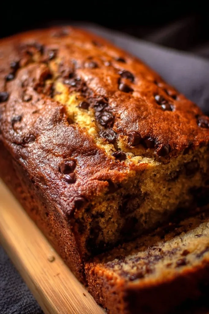 Delicious slice of chocolate chip banana bread on a plate