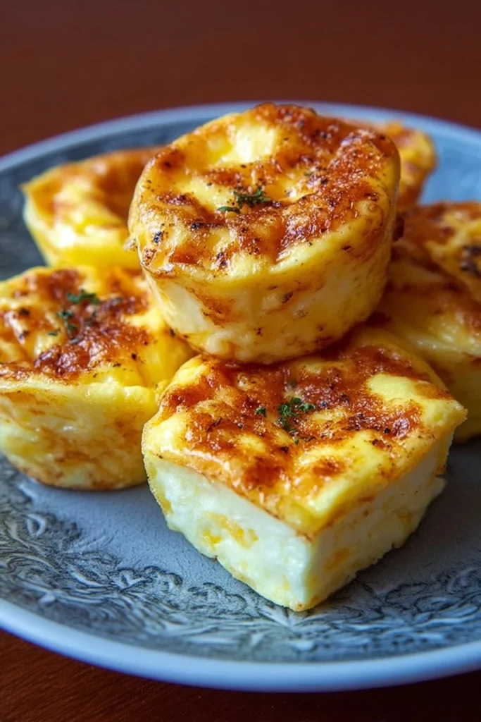 Delicious cottage cheese egg bites served on a plate with herbs