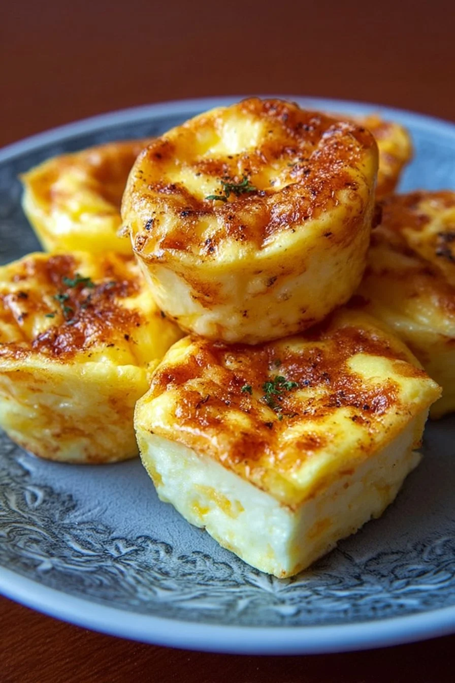 Delicious cottage cheese egg bites served on a plate with herbs