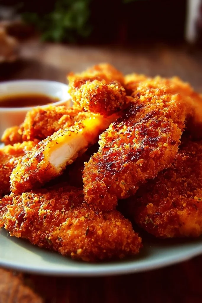 Crispy Crack Chicken Tenders served with dipping sauce