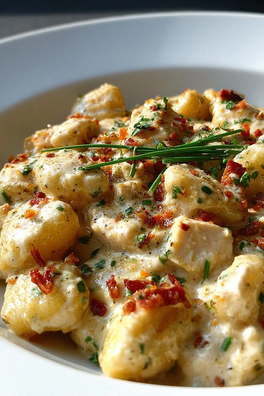 Creamy Crack Chicken Gnocchi 2 Creamy Crack Chicken Gnocchi served in a bowl with herbs and spices