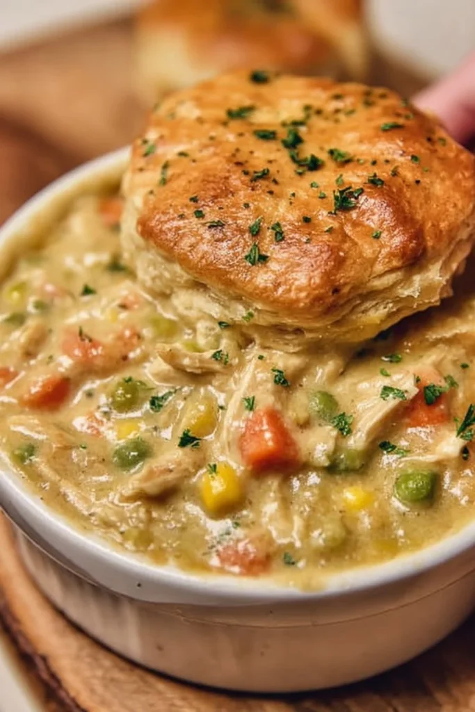 Delicious Crock Pot Chicken Pot Pie served in a rustic bowl