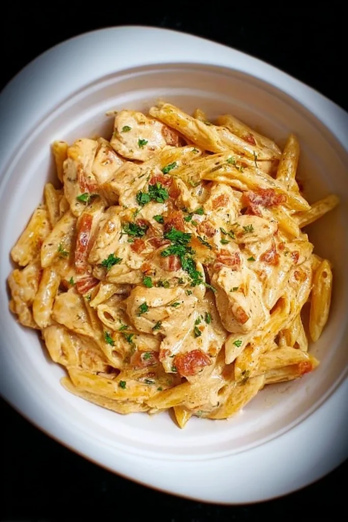 Crock Pot Creamy Cajun Chicken Pasta served in a bowl with herbs and spices