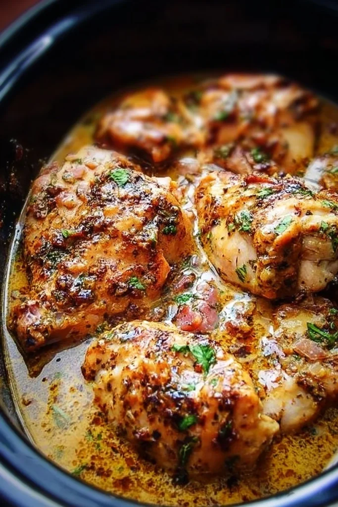 Crock Pot Marry Me Chicken served on a plate with herbs and creamy sauce