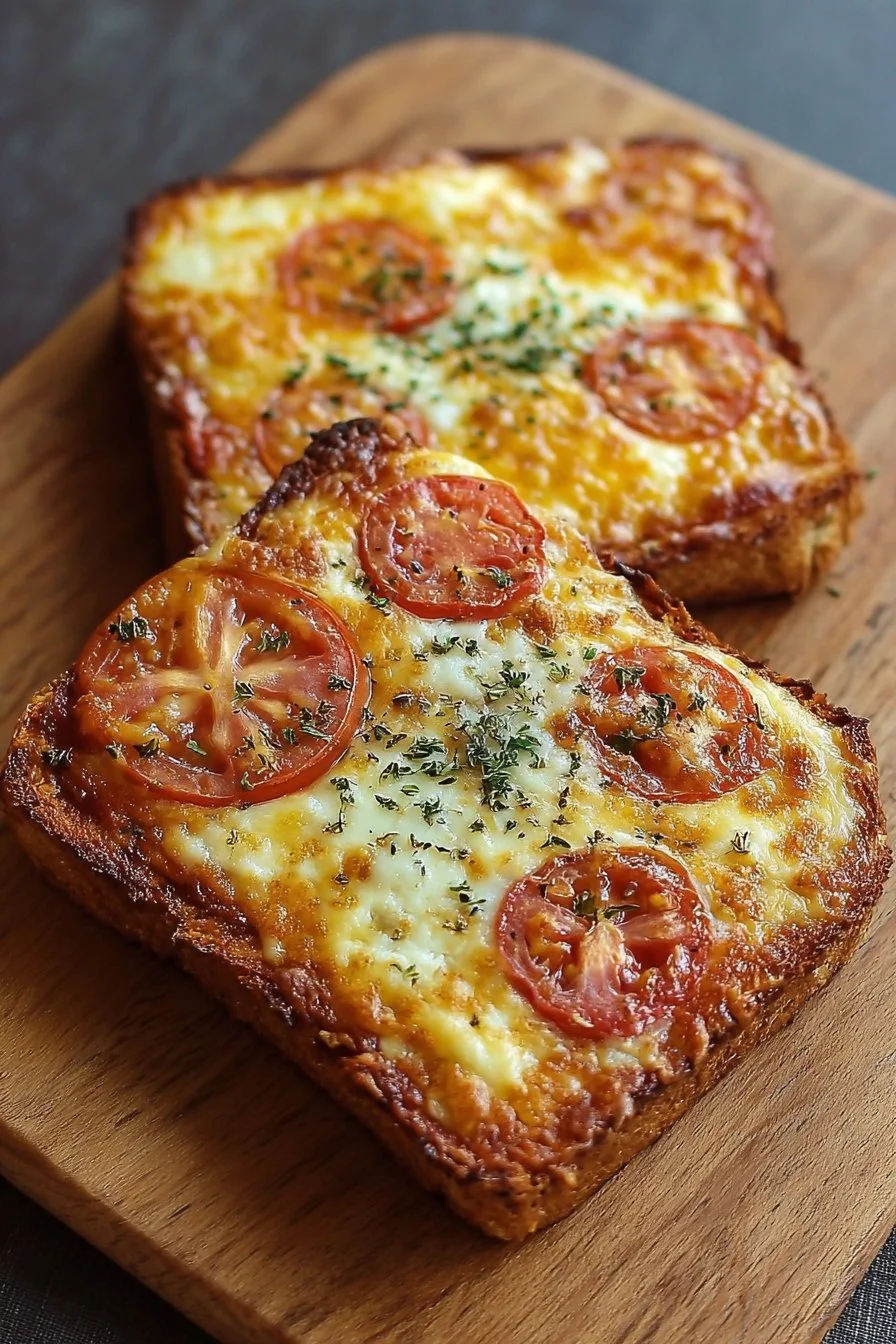 Easy Air Fryer cottage cheese pizza toast topped with fresh herbs and vegetables
