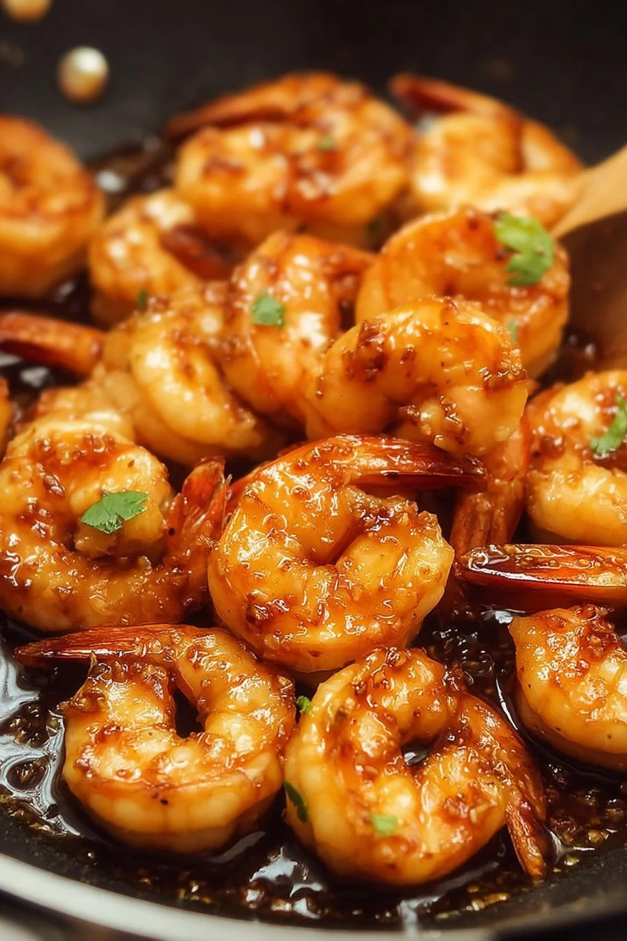 Honey Garlic Shrimp 2 Plate of honey garlic shrimp garnished with green onions