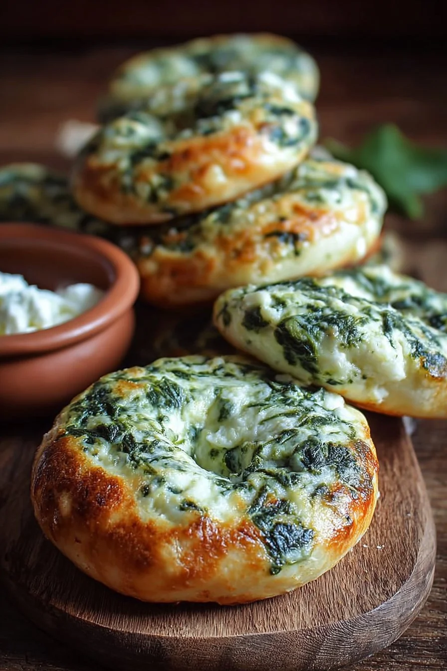 Irresistibly Easy Spinach Cottage Cheese Bagels 2 Delicious spinach cottage cheese bagels ready to eat for breakfast.