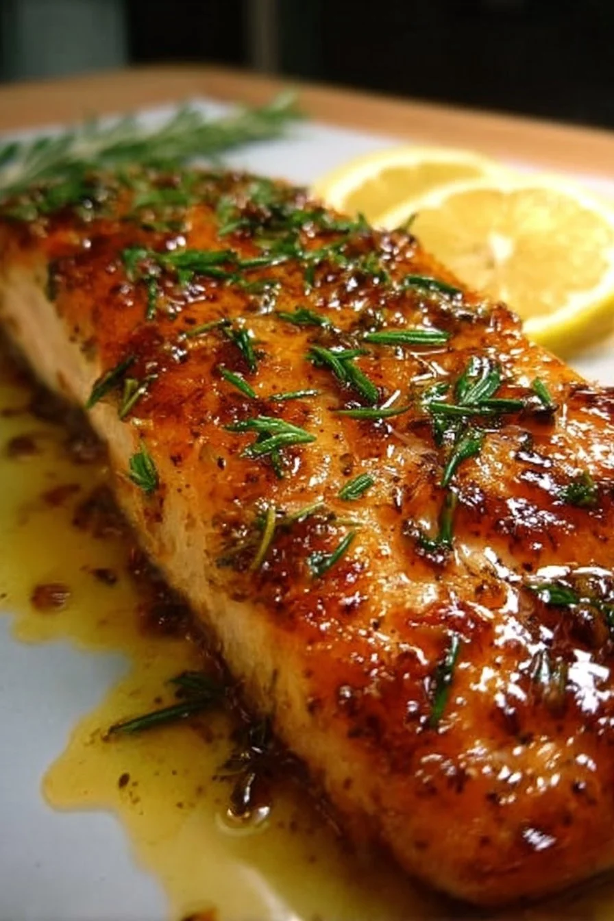 Delicious honey garlic butter salmon fillet ready to serve