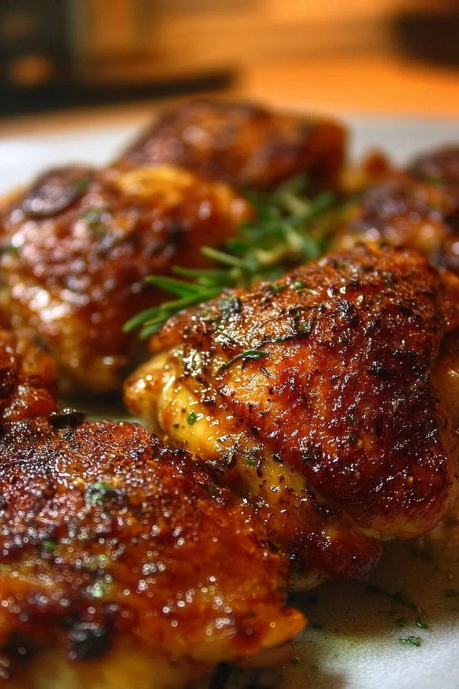 Oven Baked Chicken Thighs 2 Juicy oven baked chicken thighs seasoned and ready to be served