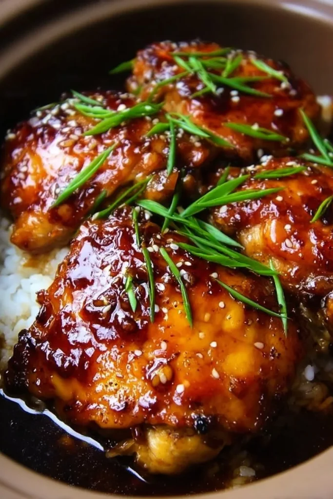 Slow Cooker Honey Garlic Chicken with vegetables and sauce