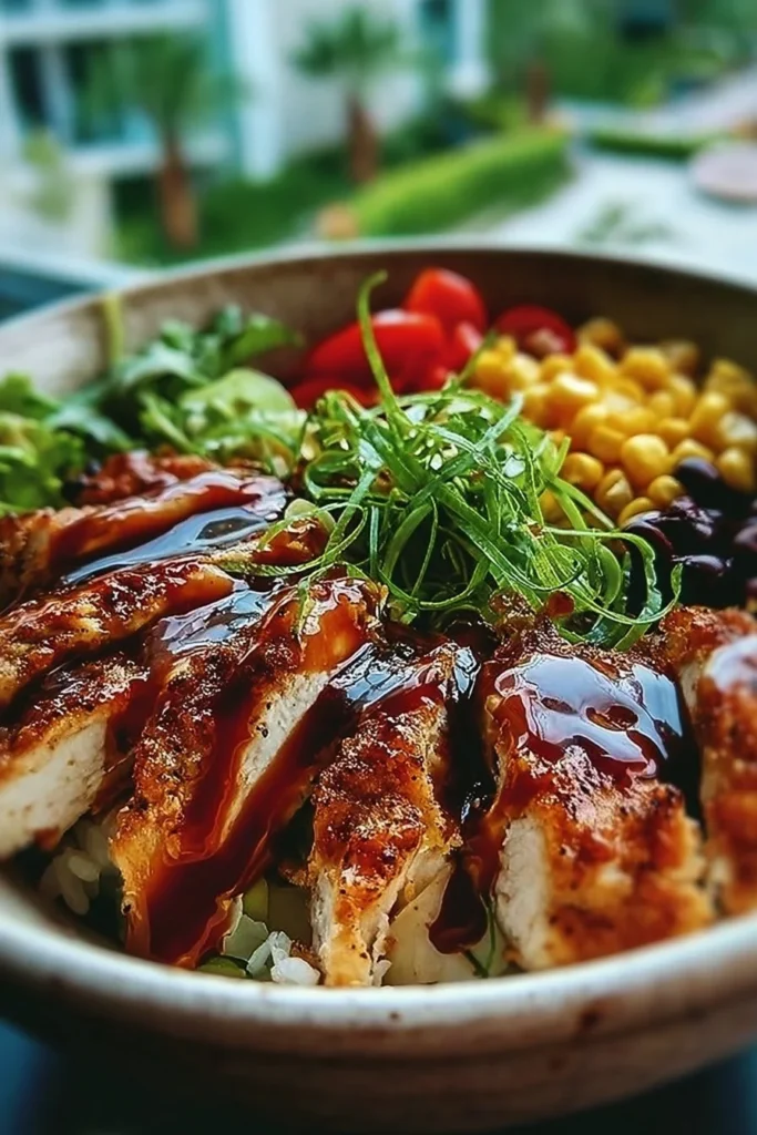 Delicious Smoky Chicken Bowl with fresh ingredients and savory flavors.