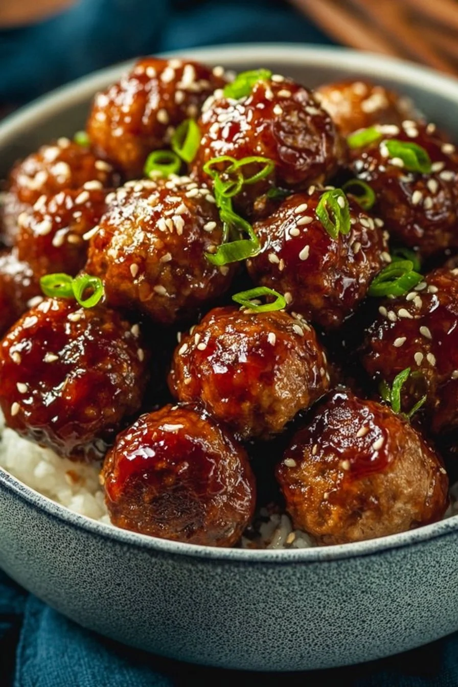 Delicious Asian-style crockpot meatballs served with a tangy sauce