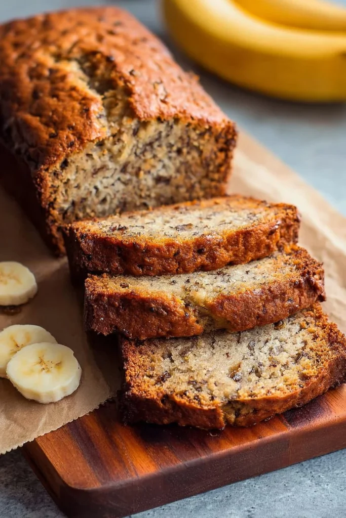Freshly baked banana bread loaves on a cooling rack