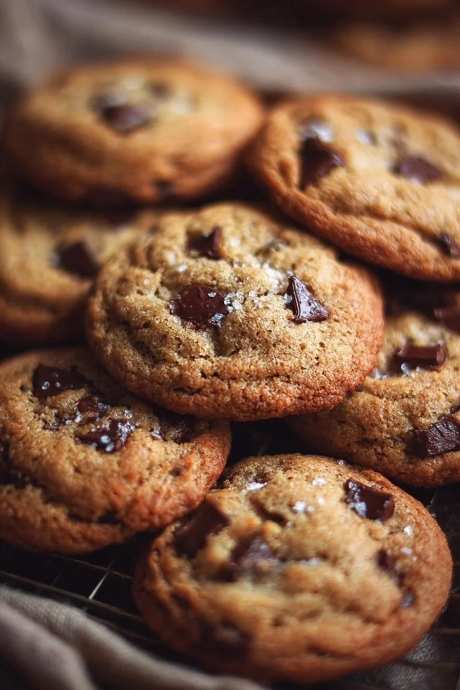 Freshly baked Banana Chocolate Chip Cookies on a cooling rack