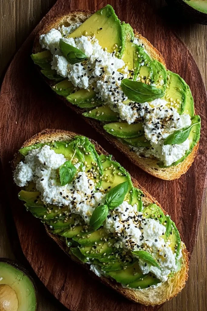 Delicious cottage cheese avocado toast topped with fresh ingredients