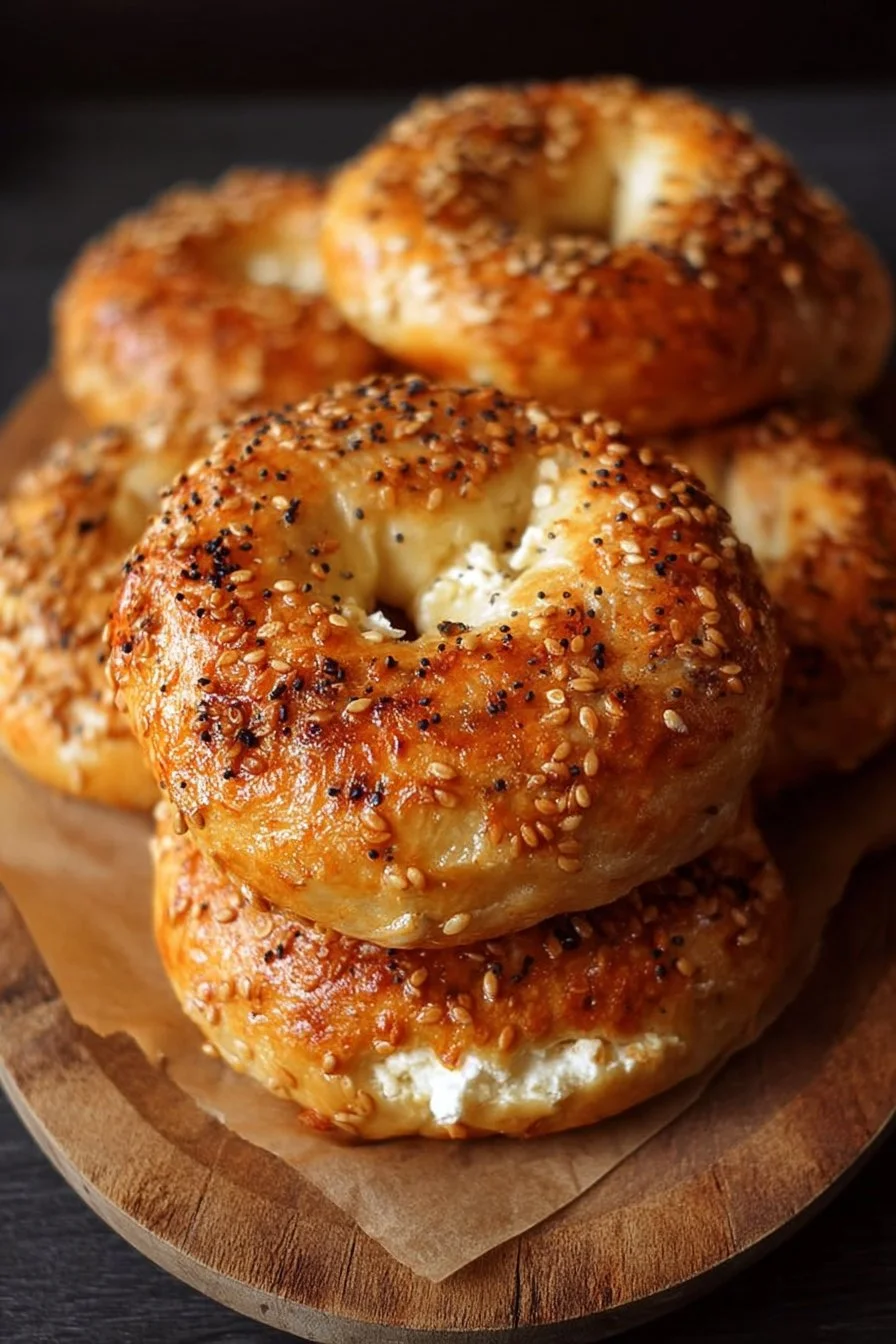 Cottage Cheese Bagels 2 Freshly baked cottage cheese bagels with a golden crust