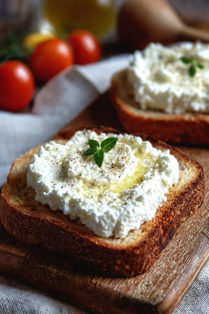 Healthy cottage cheese toast topped with fresh ingredients
