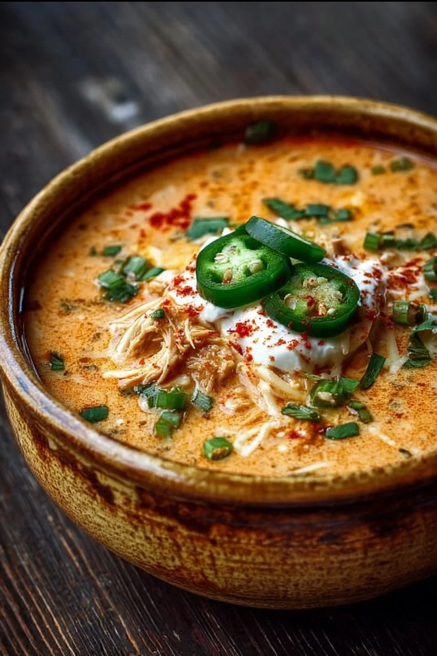 Creamy Chicken Enchilada Soup 2 Delicious creamy chicken enchilada soup in a bowl with toppings
