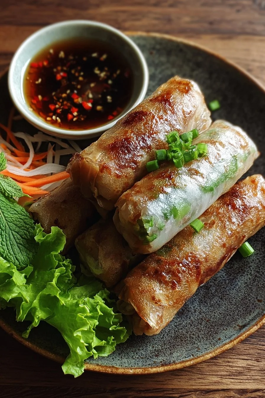 Crispy Rice Paper Spring Rolls 2 Delicious crispy rice paper spring rolls filled with fresh vegetables and herbs