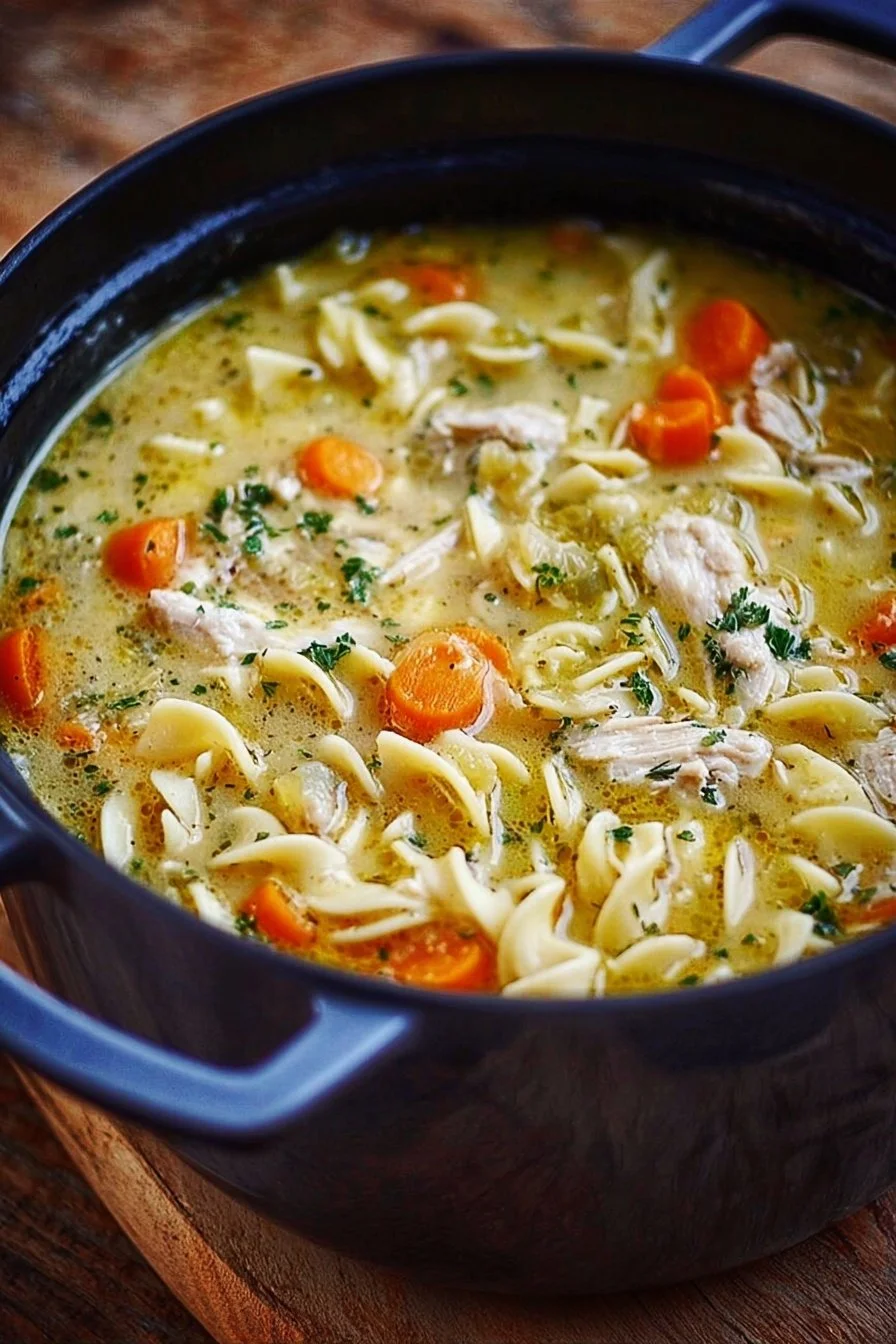 Delicious Dutch Oven Chicken Noodle Soup in a cozy bowl