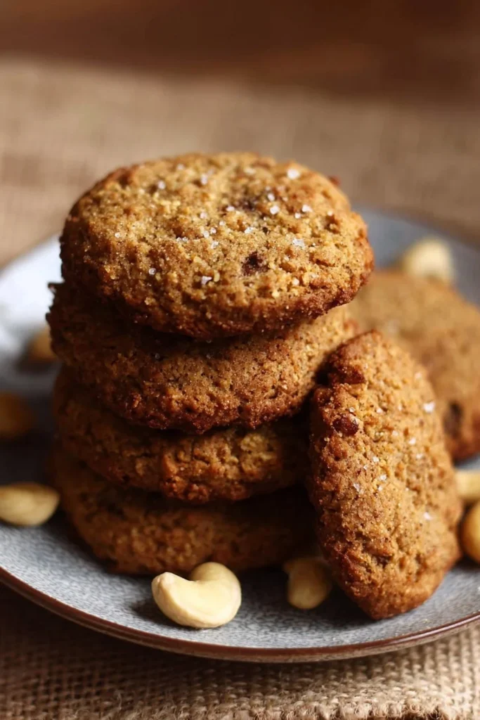 Delicious gluten-free banana cookies on a plate with bananas in the background