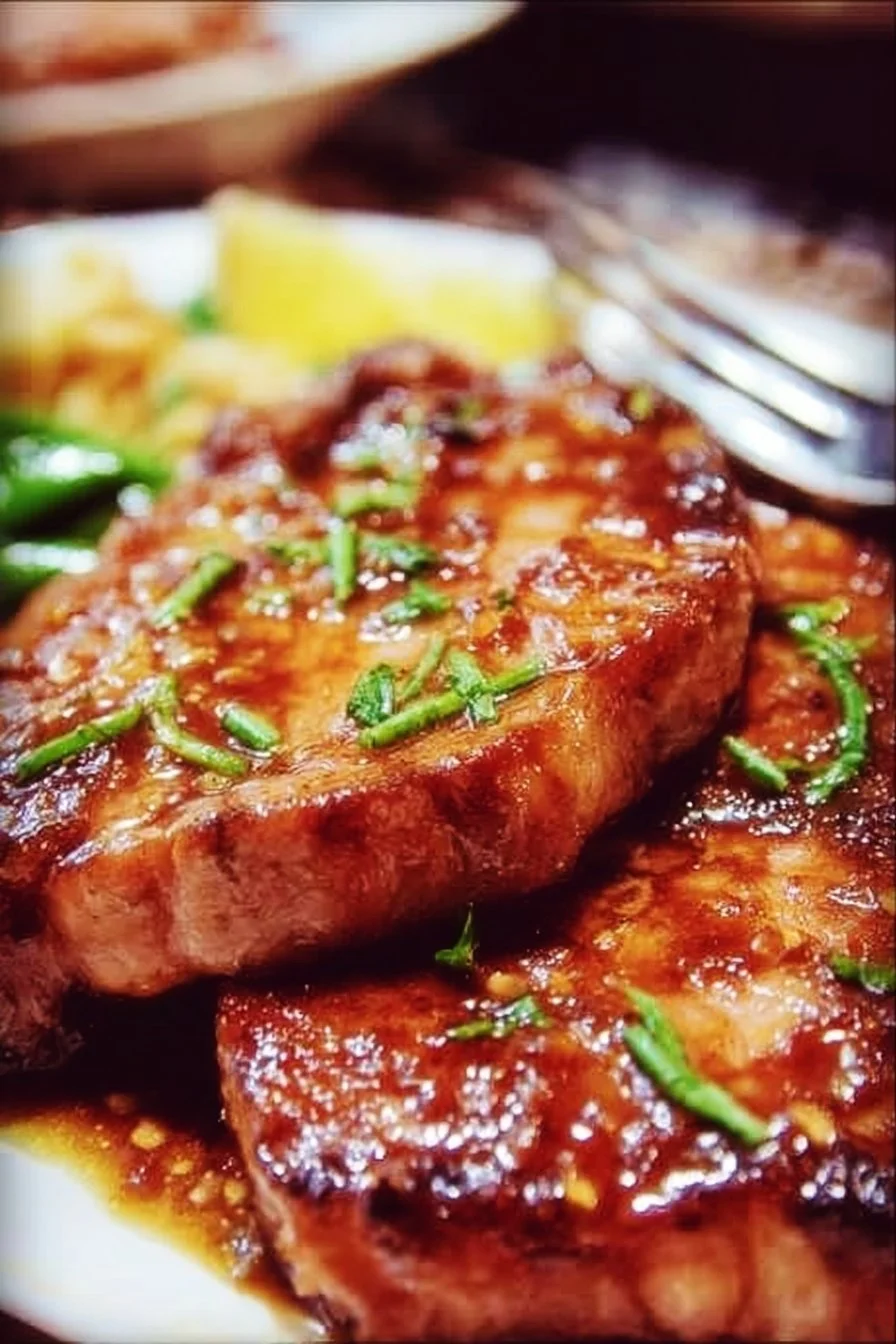 Honey Garlic Pork Chops 2 Delicious Honey Garlic Pork Chops served with a side of vegetables