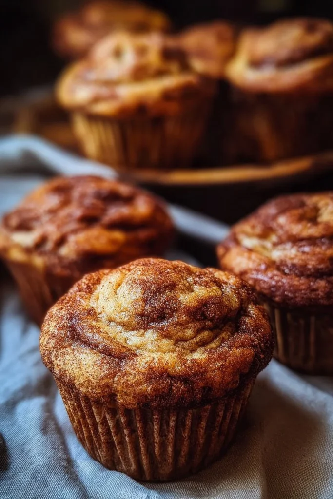 Moist cinnamon swirl banana bread muffins fresh out of the oven