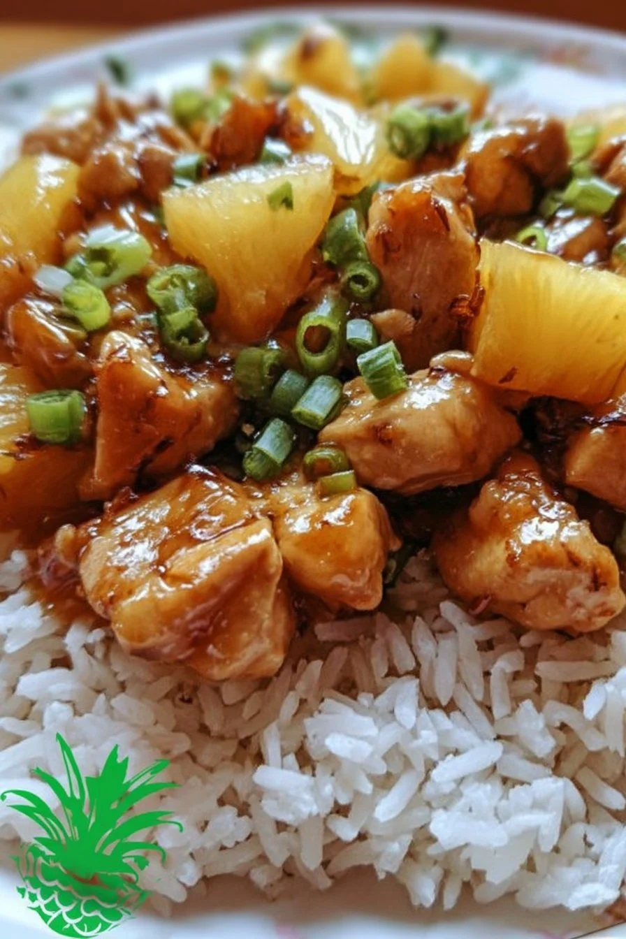 Delicious Pineapple Chicken and Rice served on a plate with vegetables