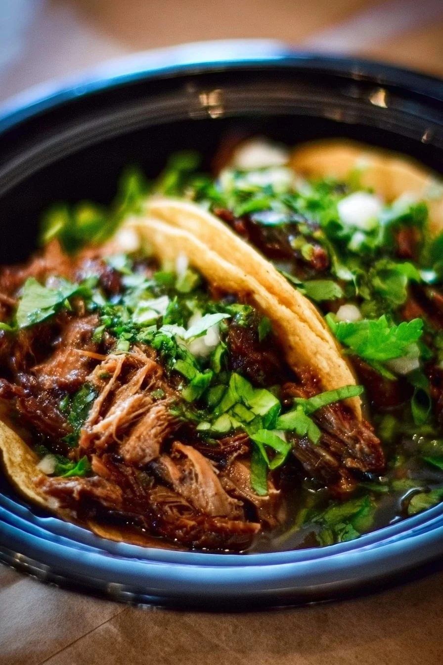 Delicious slow-cooked barbacoa served in a taco with fresh toppings