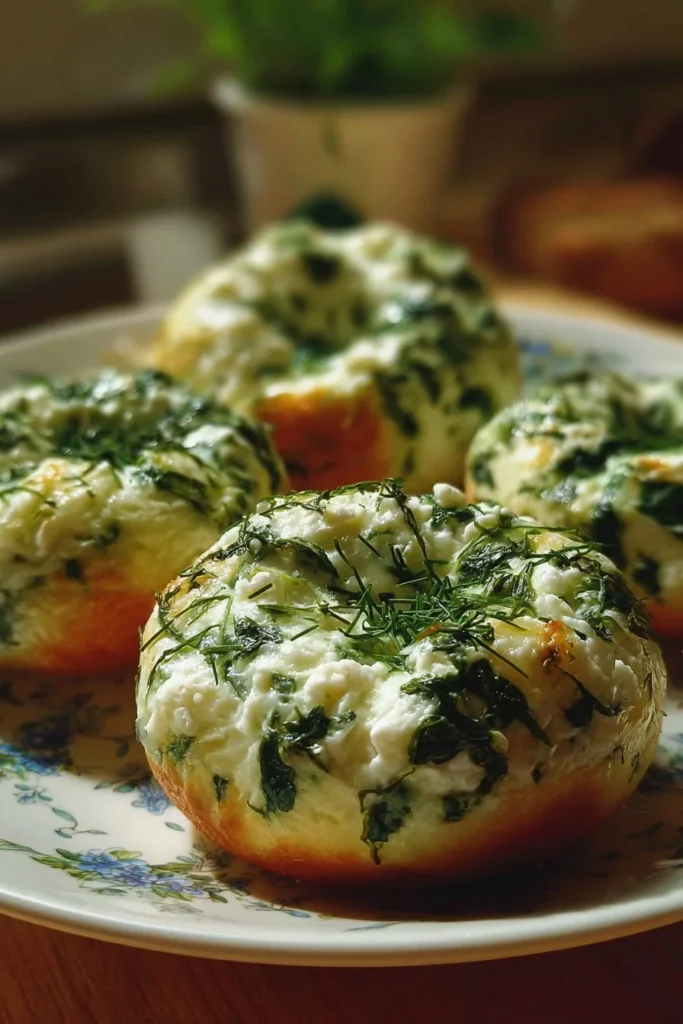Freshly baked Spinach Cottage Cheese Bagels with spinach and cottage cheese topping.