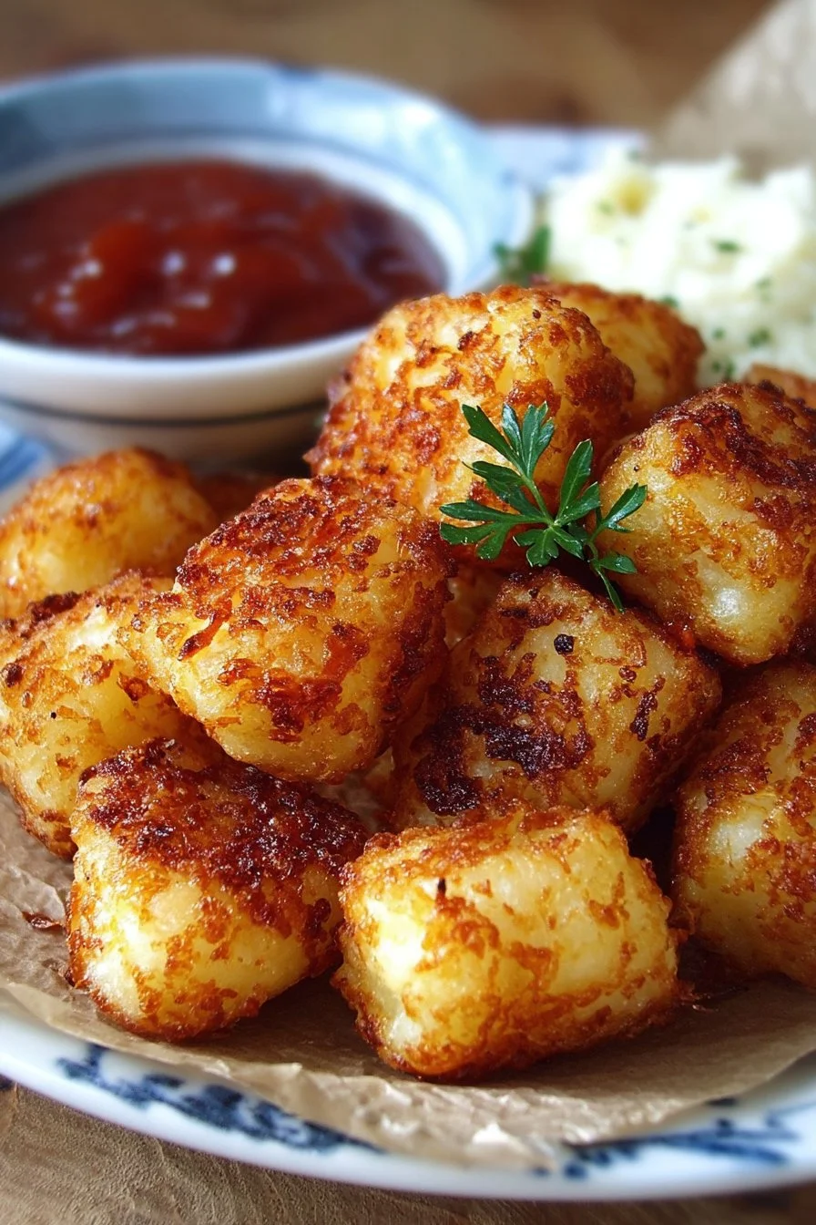 Crispy two-ingredient cottage cheese tots on a plate